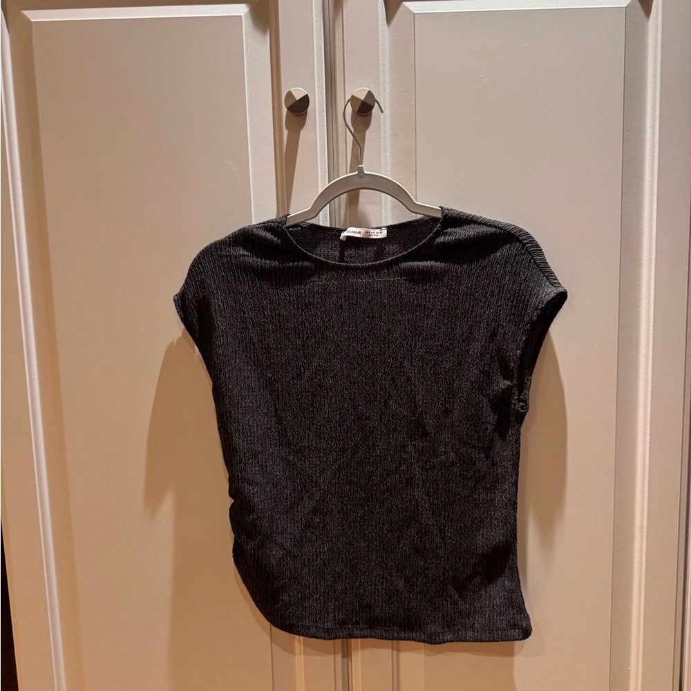 Pull&Bear Black Fitted Cap Sleeve T-Shirt